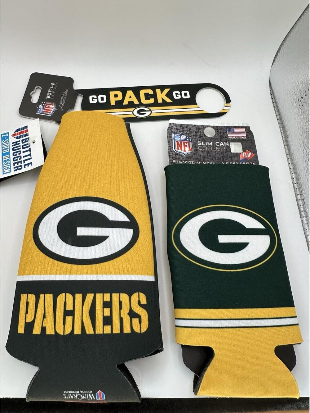 Green Bay Packers NFL Bottle Opener And Bottle/Can Sleeve Bundle New With Tags